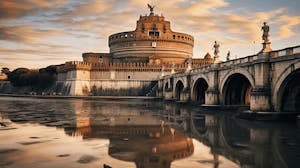 View of Castel Sant'Angelo in Rome with the Tiber River in the foreground
