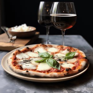 Margherita Pizza with a recommended wine pairing