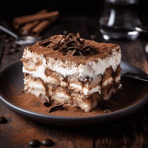 A slice of Tiramisu with a matching wine selection