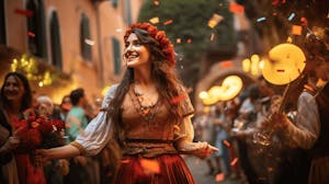 Lively street festival in Trastevere with music and food stalls