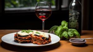 Eggplant Parmesan with an accompanying wine choice